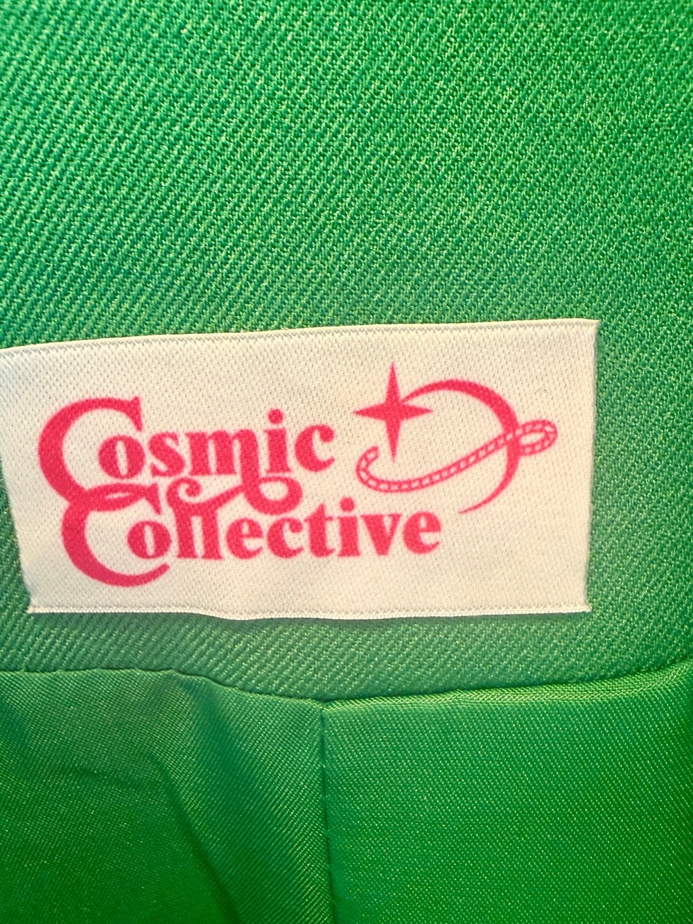 Cosmic Collective Blazer cape in green w/pink fringe - Picture 5 of 11